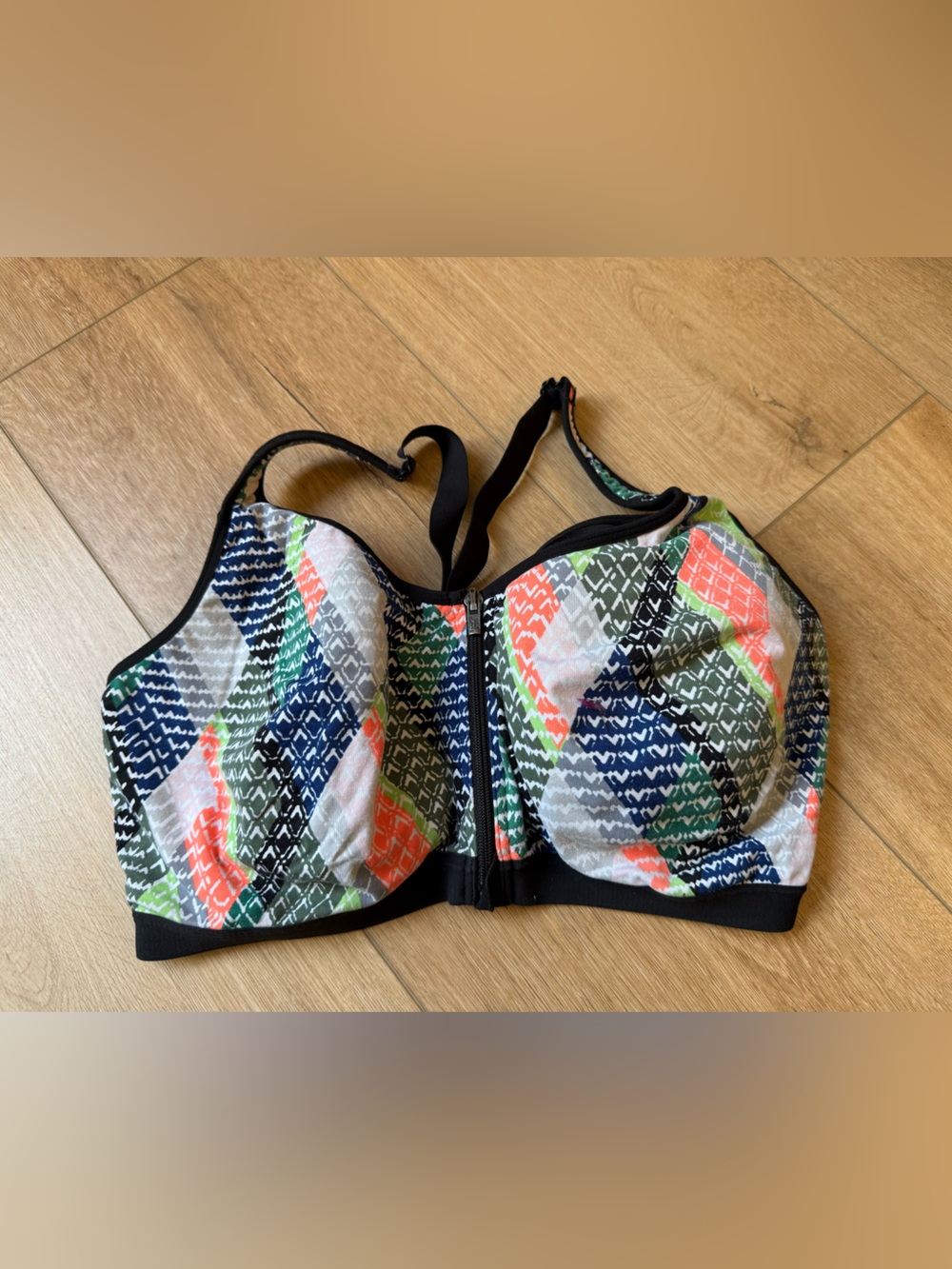 Victoria's Secret Multicolor Patterned Front-Zip Sports Bra - Black Trim